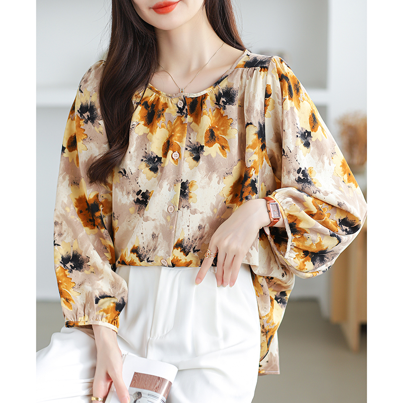 Loose long sleeve shirt commuting round neck tops