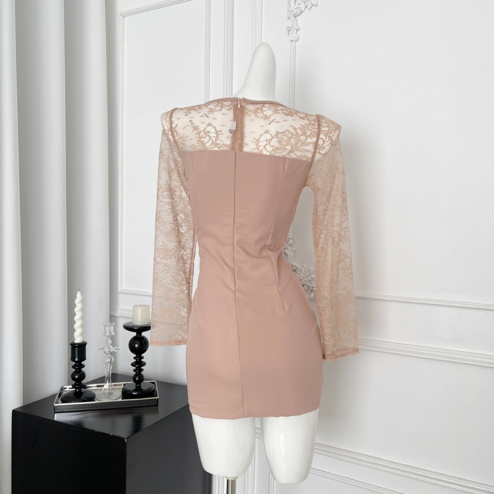 Enticement pink hollow lace dress