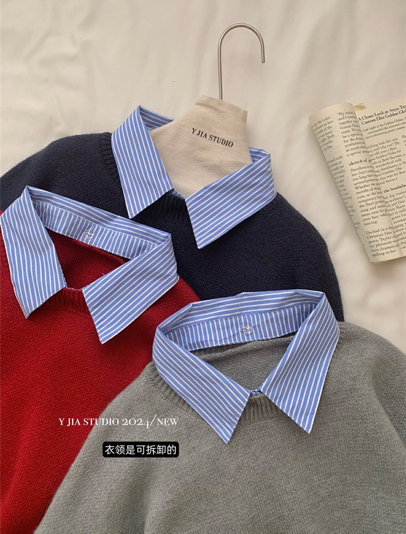 Korean style splice sweater spring shirt 2pcs set