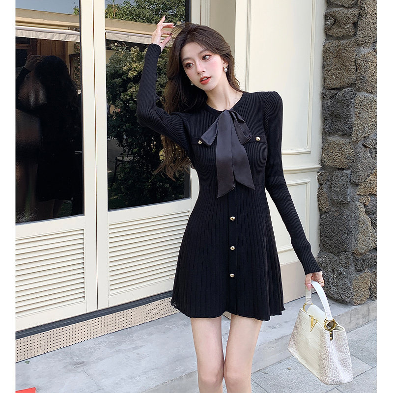 Autumn and winter slim frenum knitted dress for women