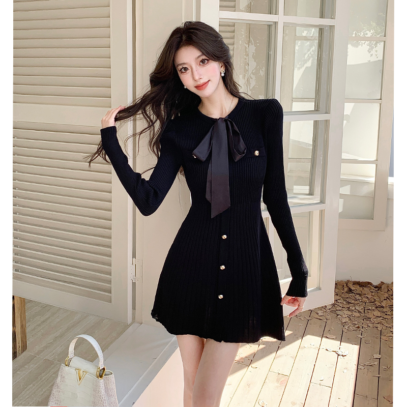 Autumn and winter slim frenum knitted dress for women