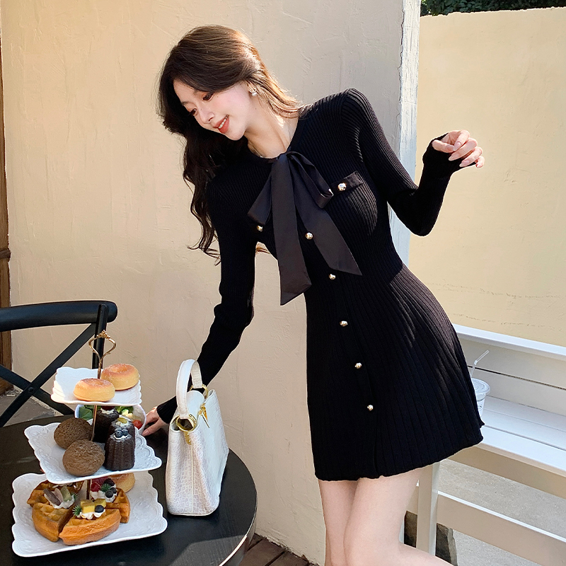 Autumn and winter slim frenum knitted dress for women