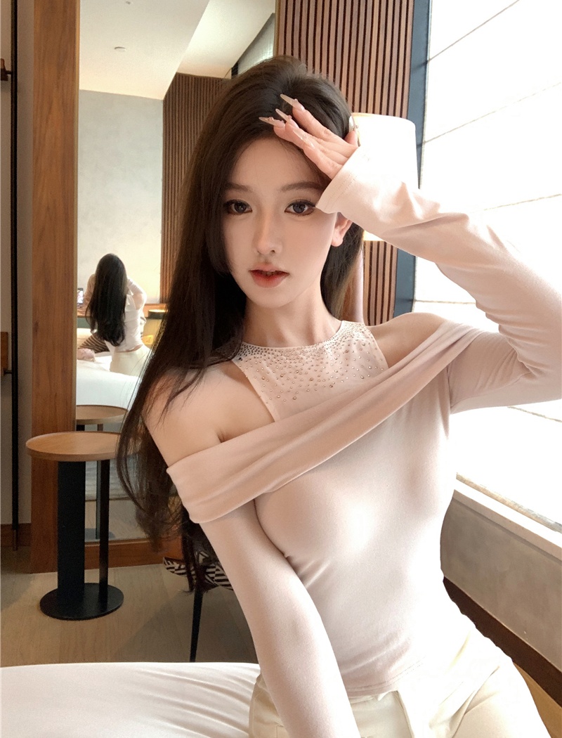 Gauze rhinestone bottoming shirt enticement halter sweater