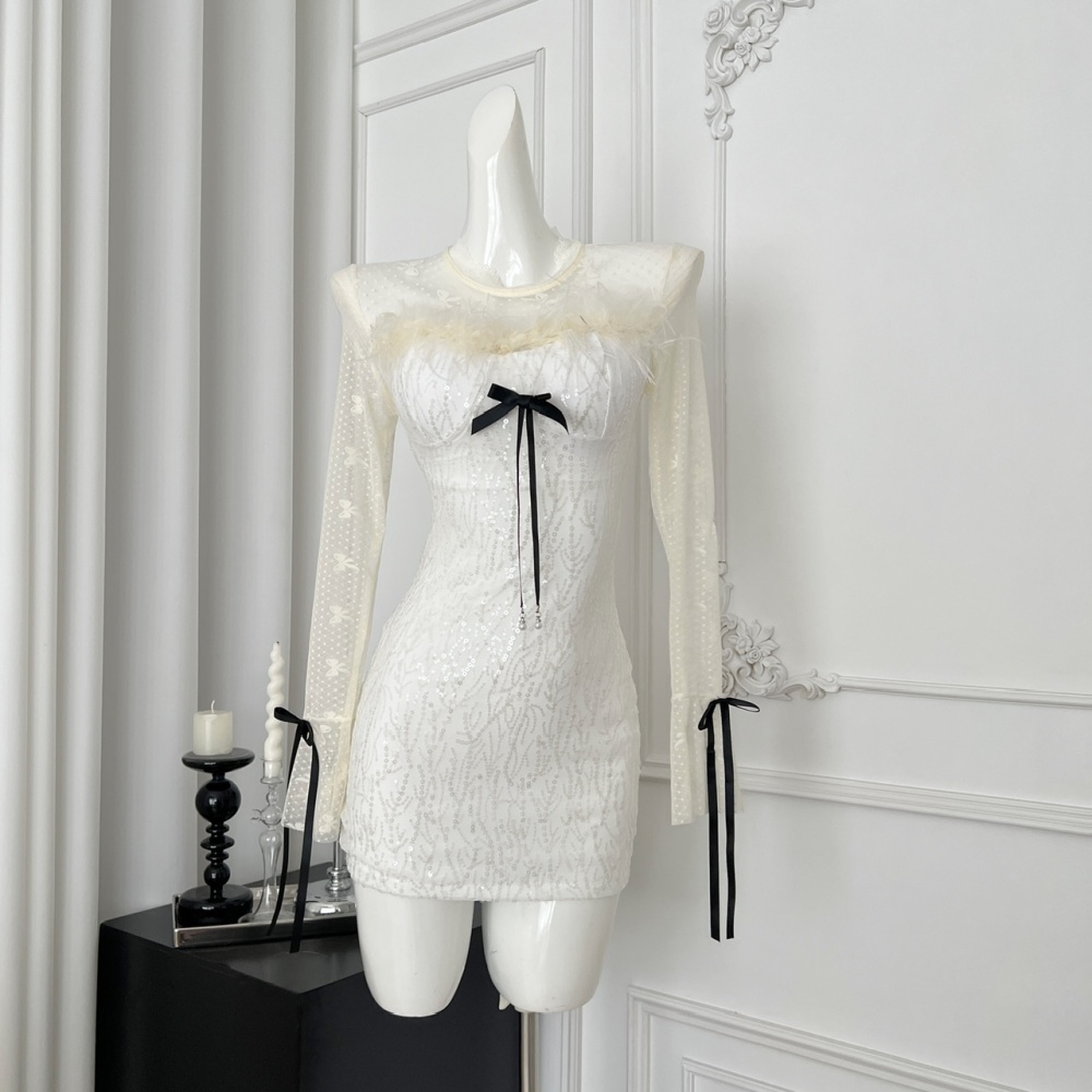 Slim enticement France style splice gauze package hip dress