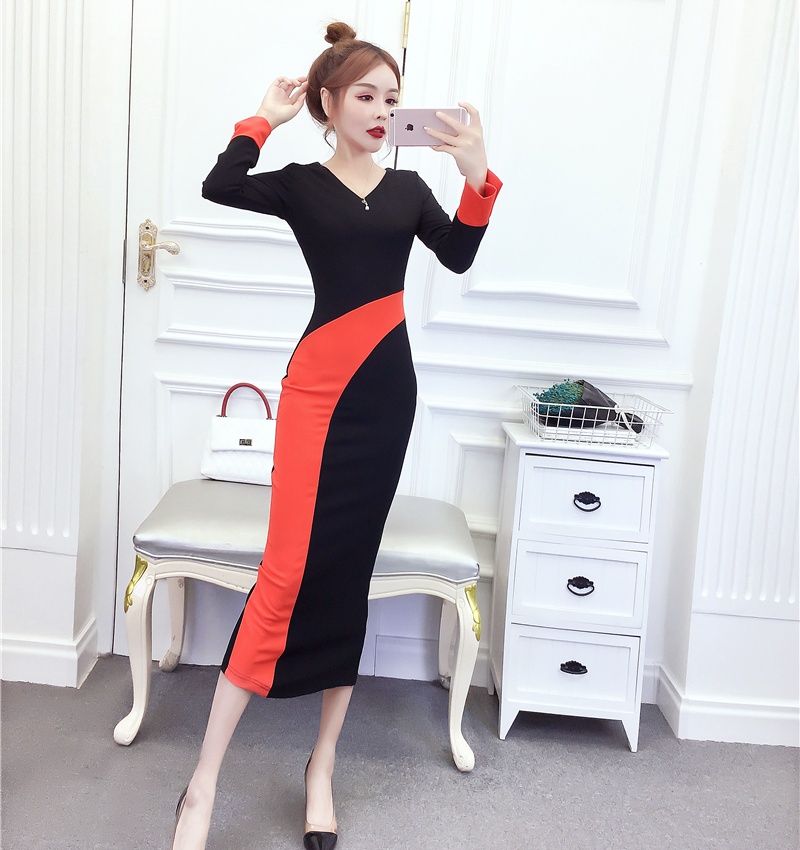 V-neck fashion formal dress irregular long dress