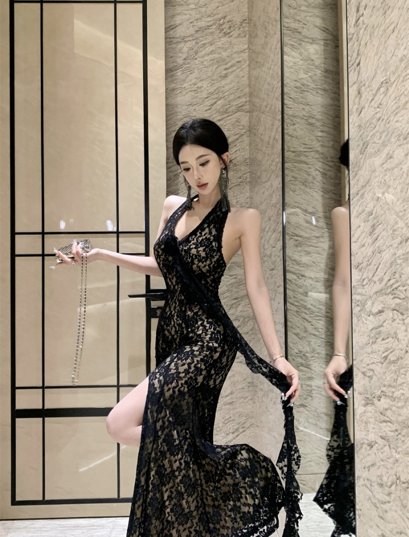 Stereoscopic slim long dress enticement halter dress