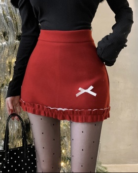 Bow sweet short skirt wood ear A-line skirt