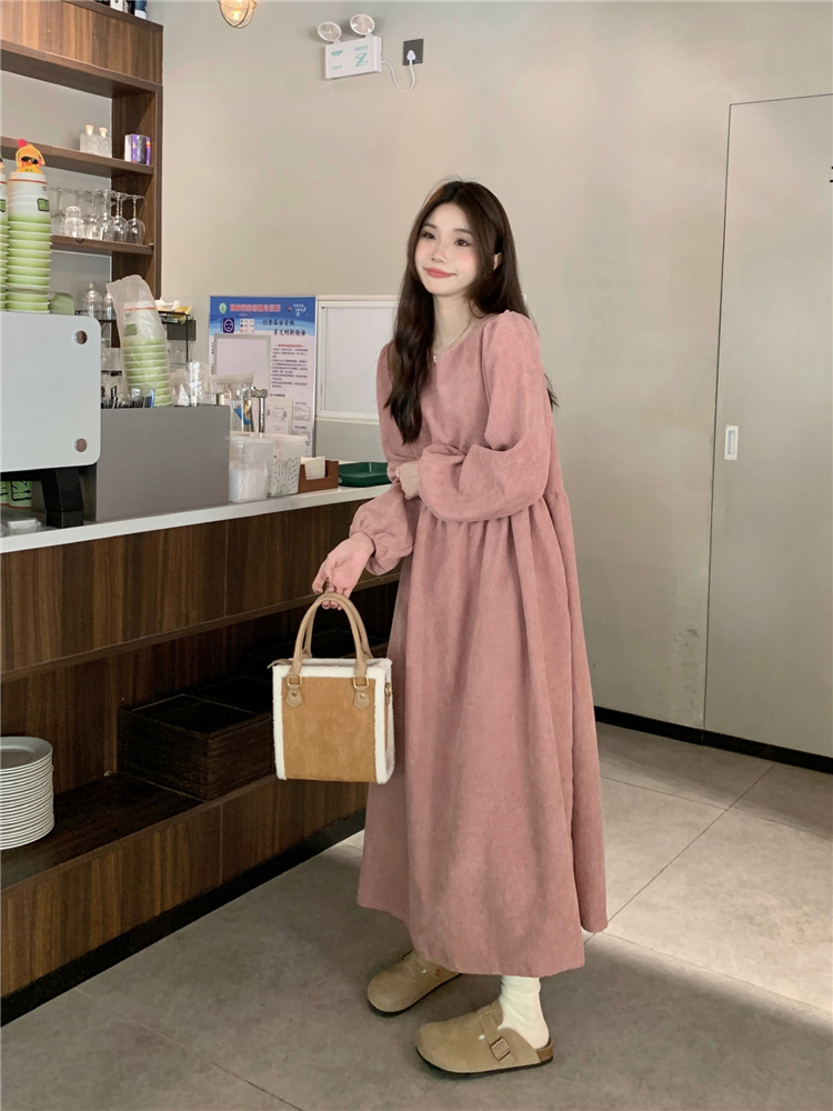 Puff sleeve round neck Korean style loose dress for women