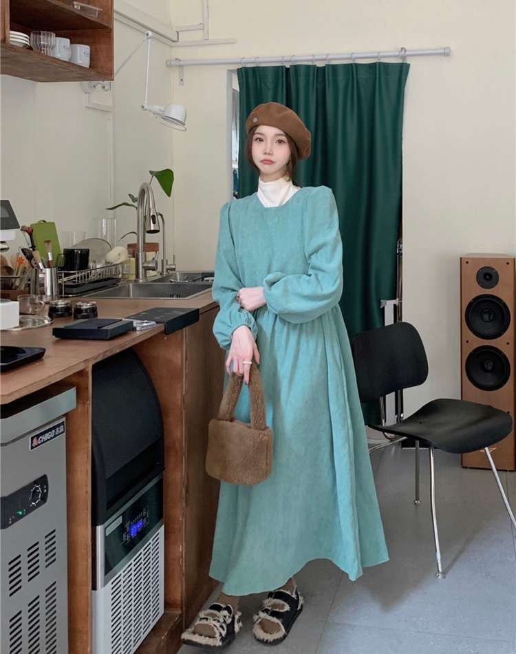 Puff sleeve round neck Korean style loose dress for women