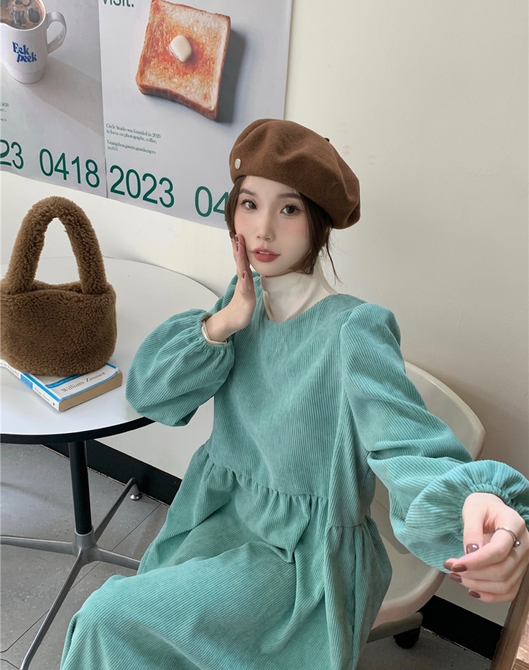 Puff sleeve round neck Korean style loose dress for women