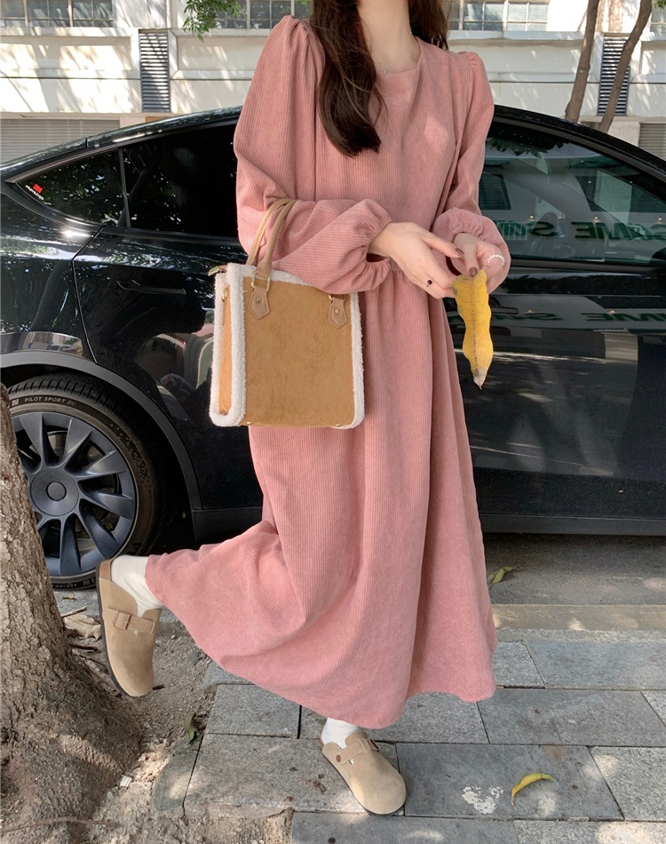 Puff sleeve round neck Korean style loose dress for women