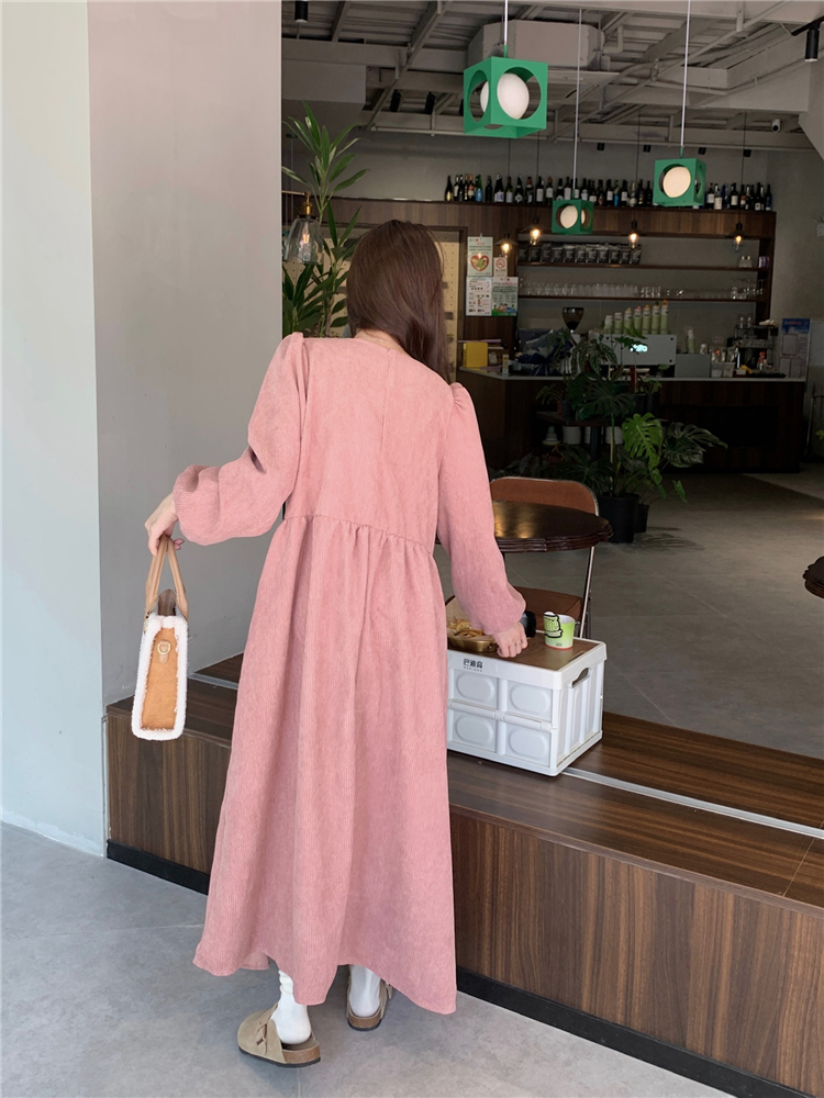 Puff sleeve round neck Korean style loose dress for women