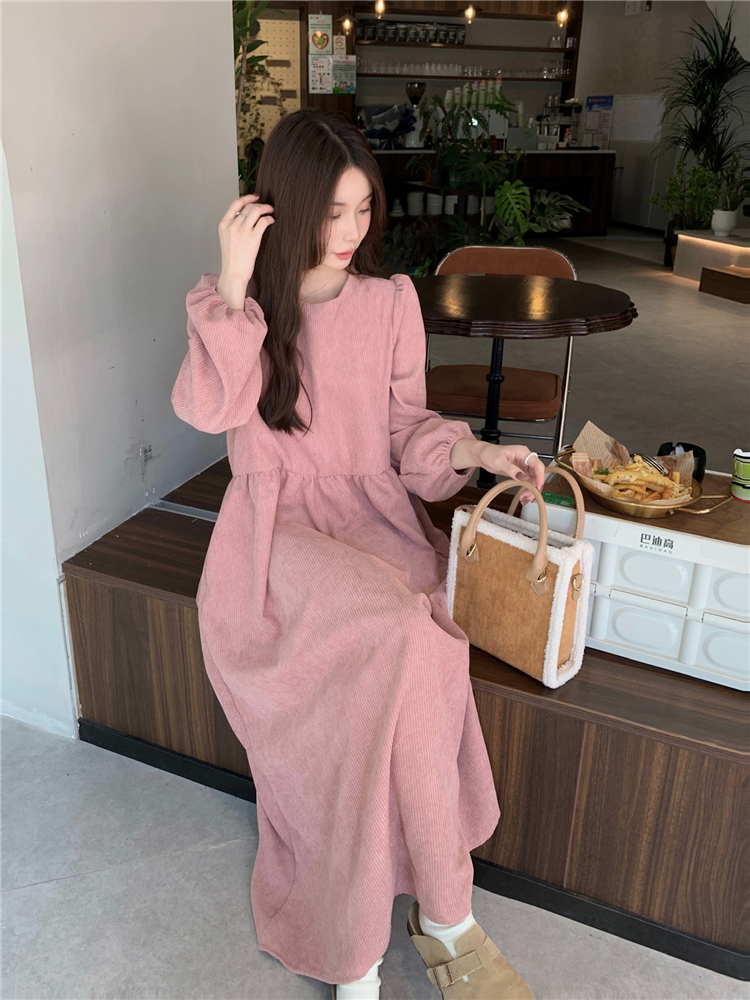 Puff sleeve round neck Korean style loose dress for women