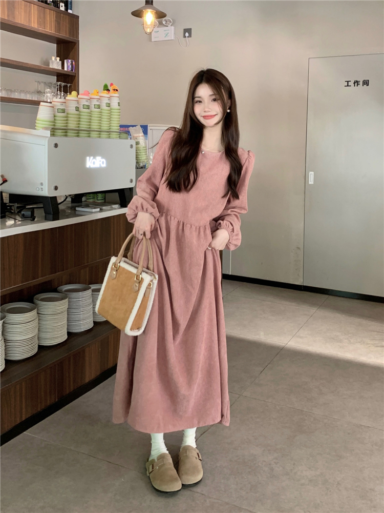 Puff sleeve round neck Korean style loose dress for women