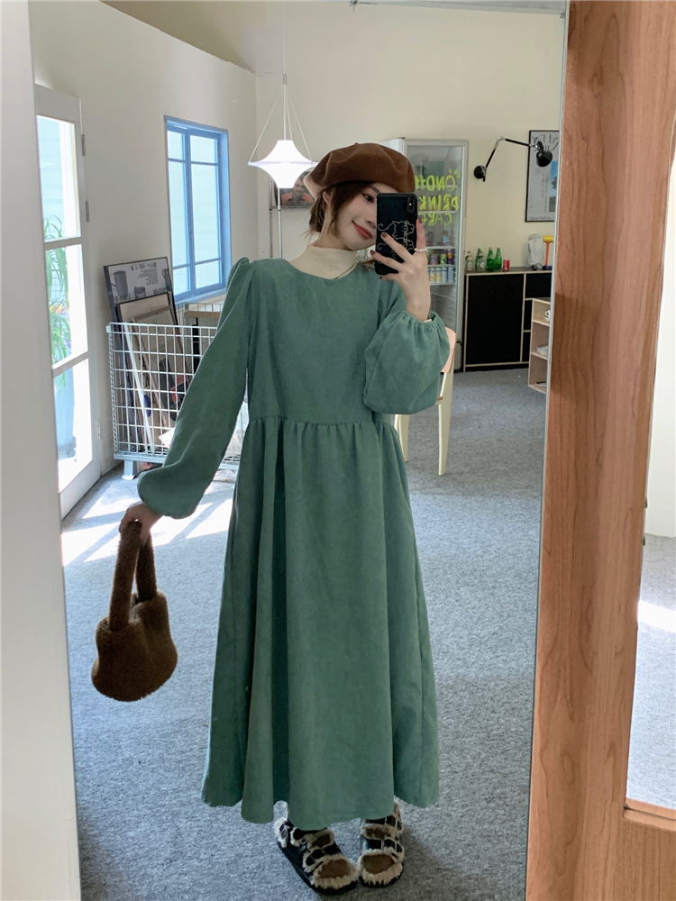 Puff sleeve round neck Korean style loose dress for women