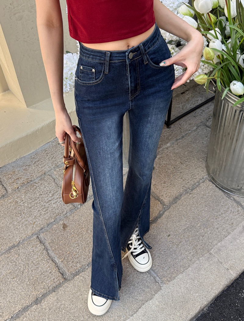 High waist spicegirl pants washed jeans for women