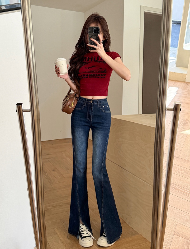 High waist spicegirl pants washed jeans for women