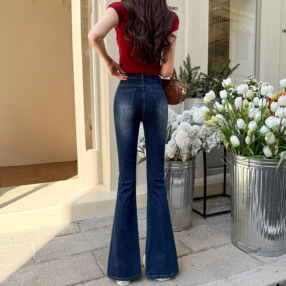 High waist spicegirl pants washed jeans for women