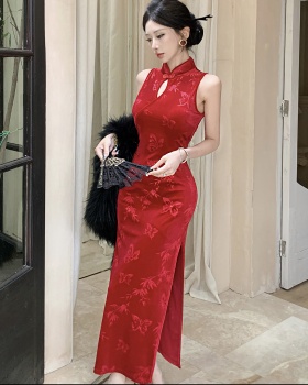 Sleeveless slim dress pinched waist cheongsam