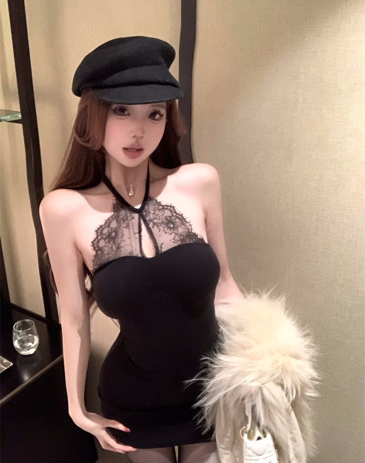 Lace enticement splice sexy strap dress for women