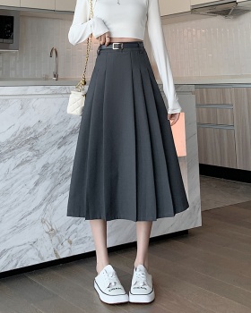 High waist long skirt with belt pleated business suit