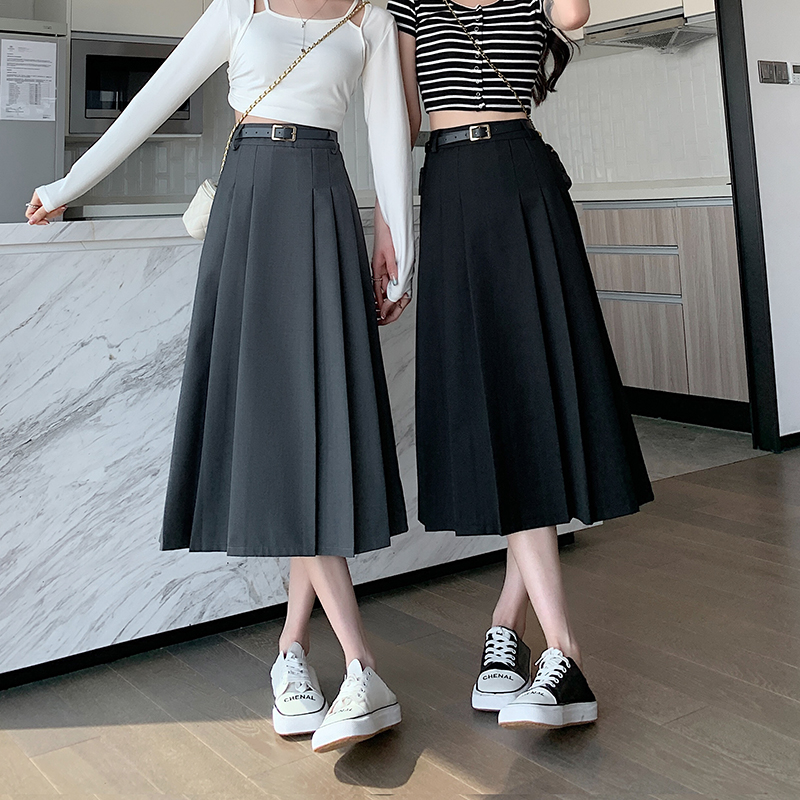 High waist long skirt with belt pleated business suit