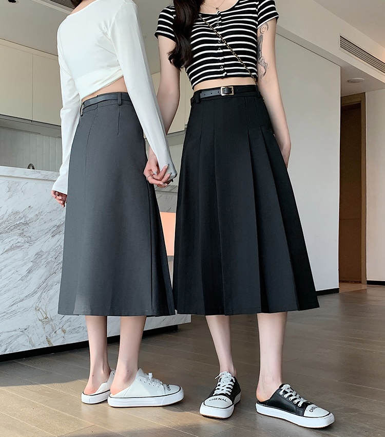 High waist long skirt with belt pleated business suit