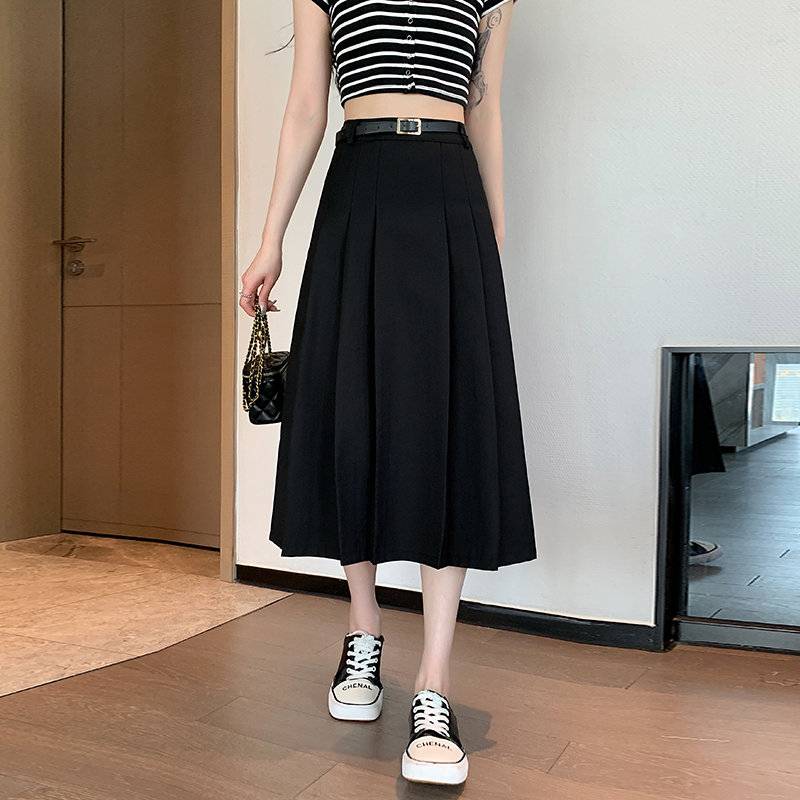 High waist long skirt with belt pleated business suit