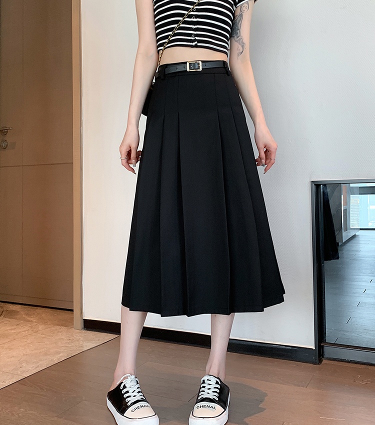 High waist long skirt with belt pleated business suit