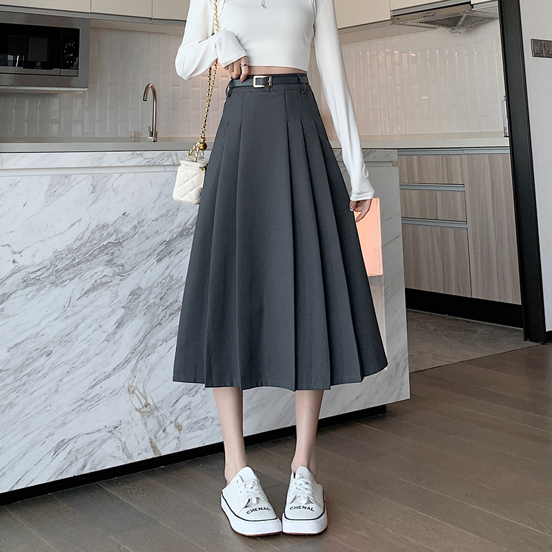 High waist long skirt with belt pleated business suit