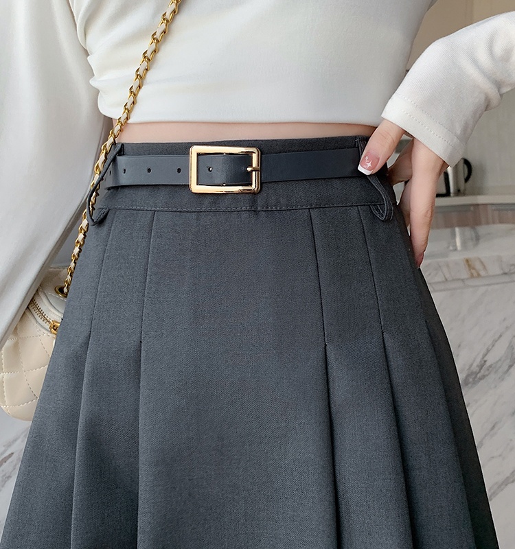 High waist long skirt with belt pleated business suit