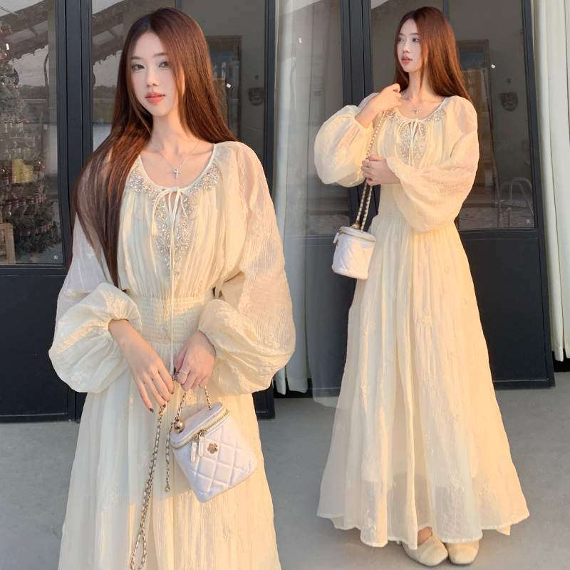 Embroidered stereoscopic long skirt spring skirt 2pcs set