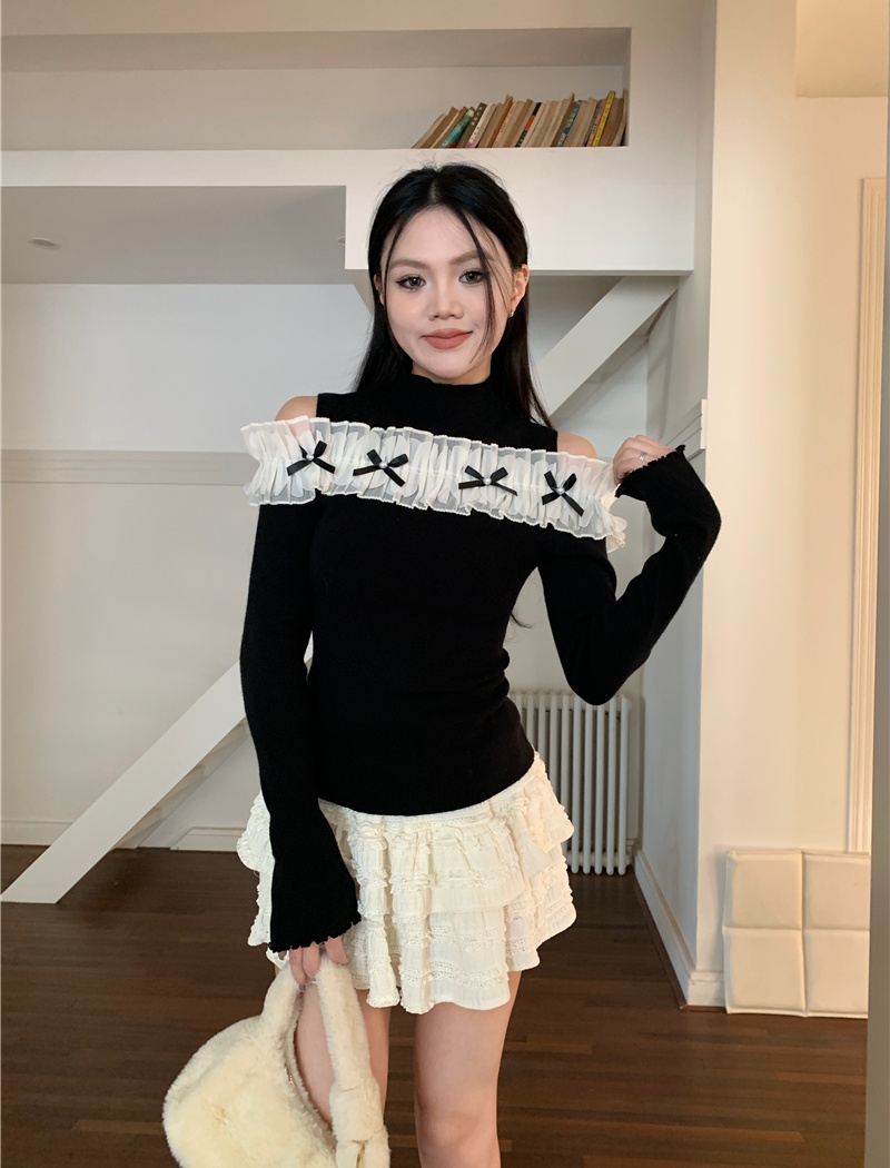 Long sleeve strapless tops enticement gauze sweater