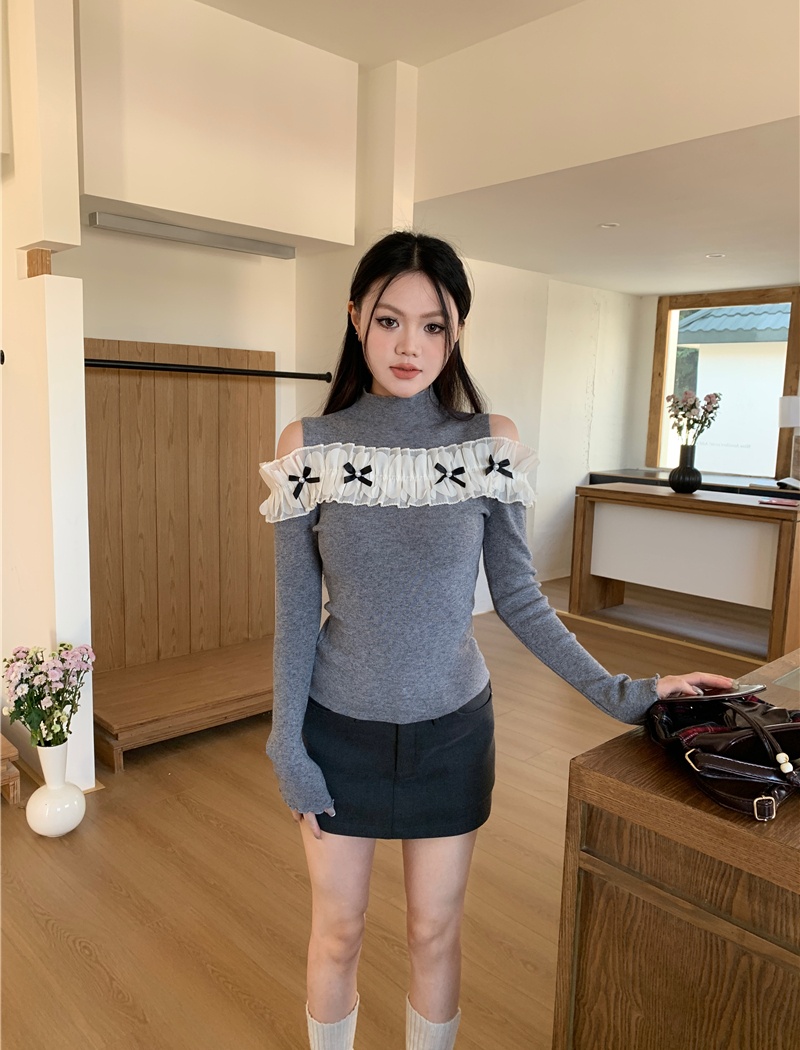 Long sleeve strapless tops enticement gauze sweater