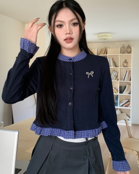 Bow short brooch college style long sleeve shirt