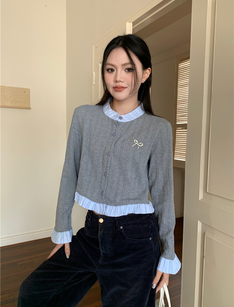 Bow short brooch college style long sleeve shirt