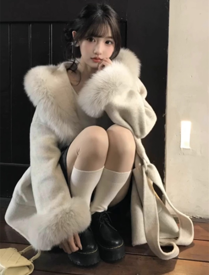 Woolen woolen coat hairy overcoat for women