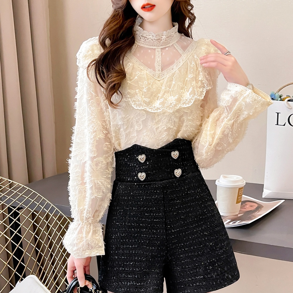 Long sleeve lace ladies tops temperament spring shirts