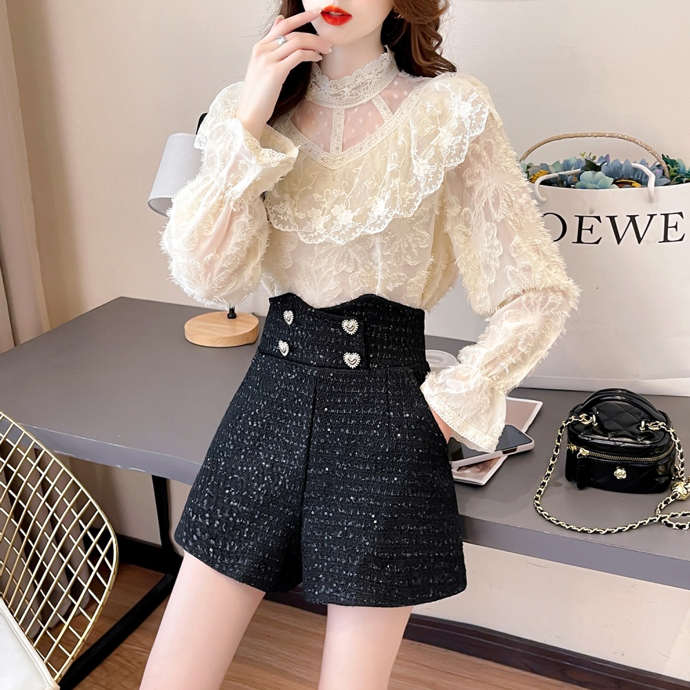 Long sleeve lace ladies tops temperament spring shirts