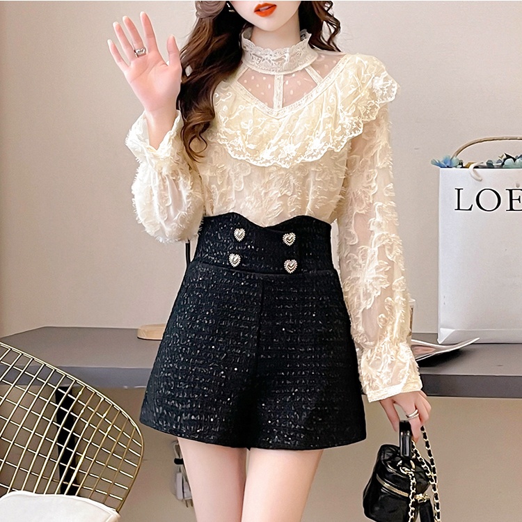 Long sleeve lace ladies tops temperament spring shirts