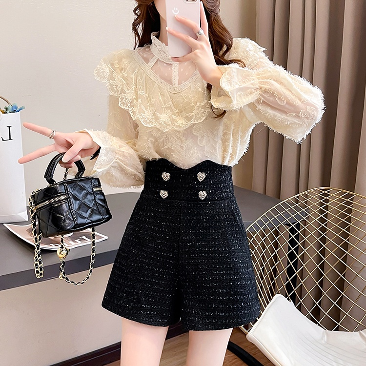 Long sleeve lace ladies tops temperament spring shirts