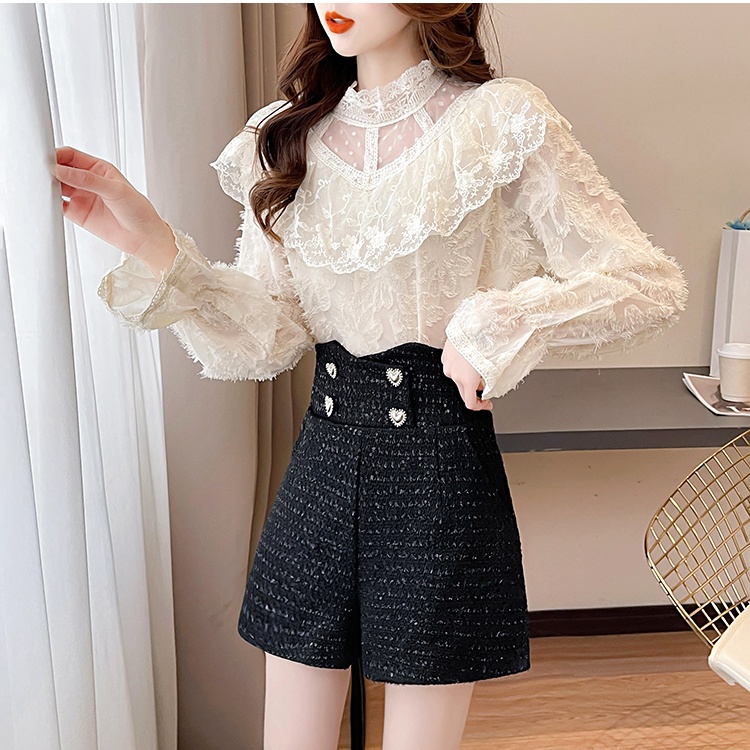 Long sleeve lace ladies tops temperament spring shirts