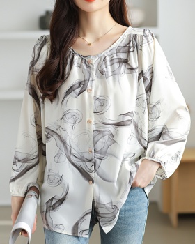 Round neck chiffon shirt large yard shirt for women