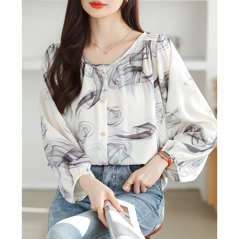 Round neck chiffon shirt large yard shirt for women