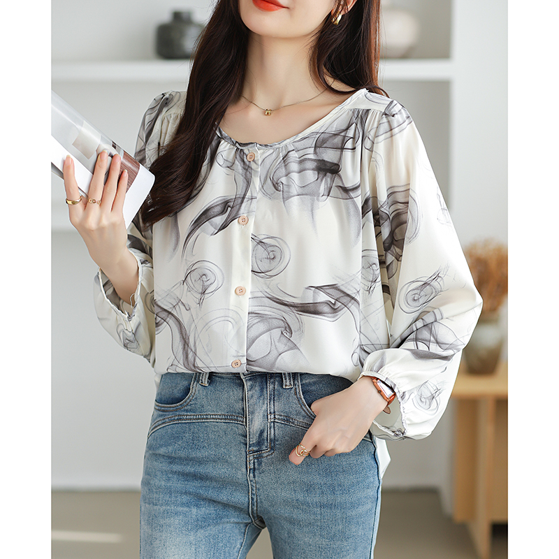 Round neck chiffon shirt large yard shirt for women