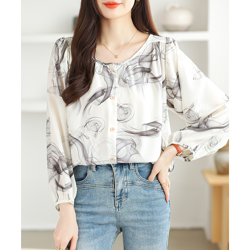 Round neck chiffon shirt large yard shirt for women