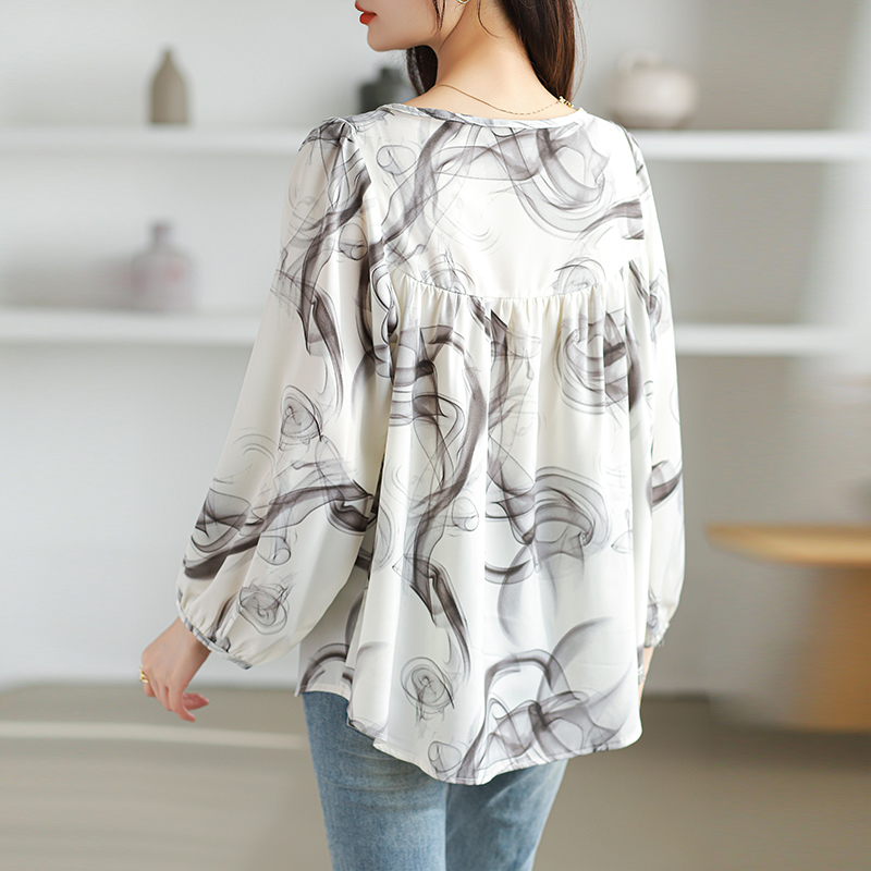 Round neck chiffon shirt large yard shirt for women