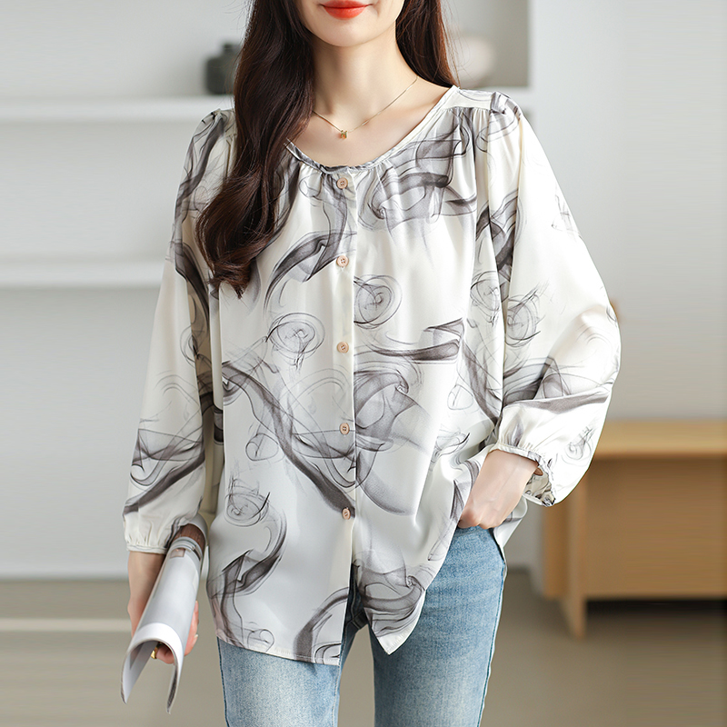 Round neck chiffon shirt large yard shirt for women