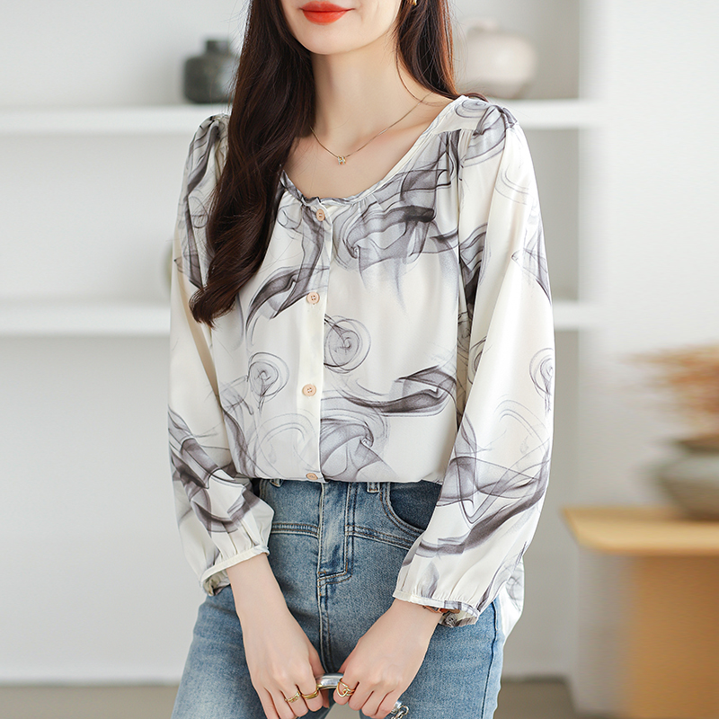 Round neck chiffon shirt large yard shirt for women