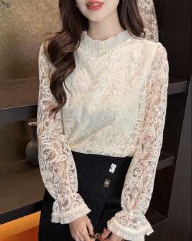 Lace hollow tops long sleeve spring shirt for women